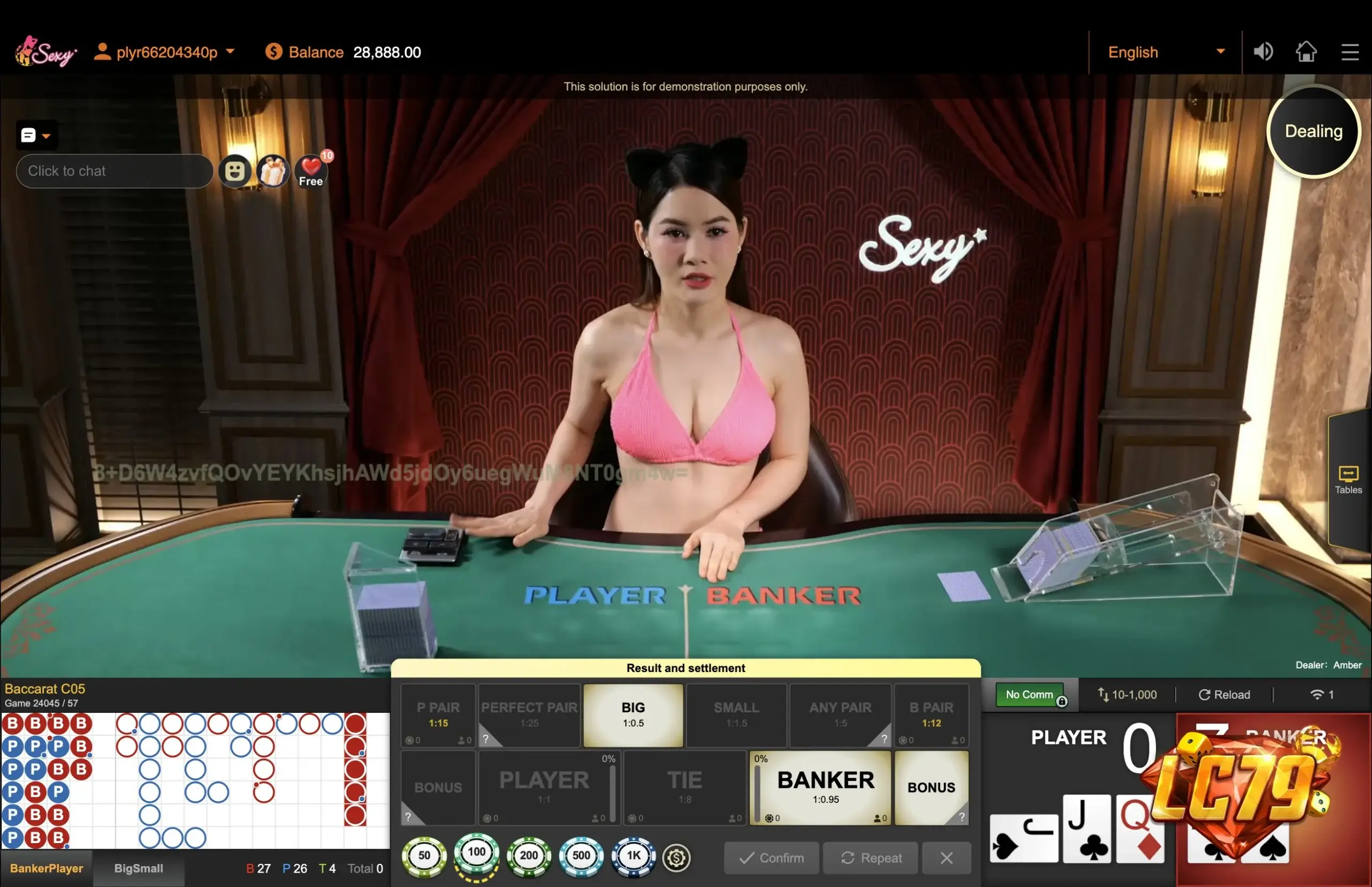 Bàn cược Baccarat Player Banker Tie tại LC79