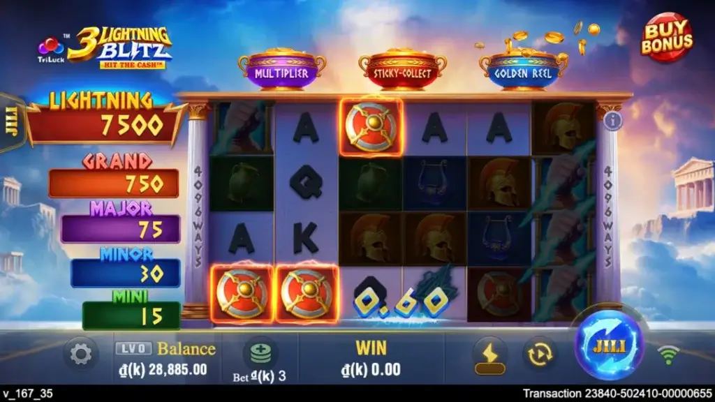 Ảnh giao diện chính game 3 Lightning Blitz (slot JILI) chơi tại LC79