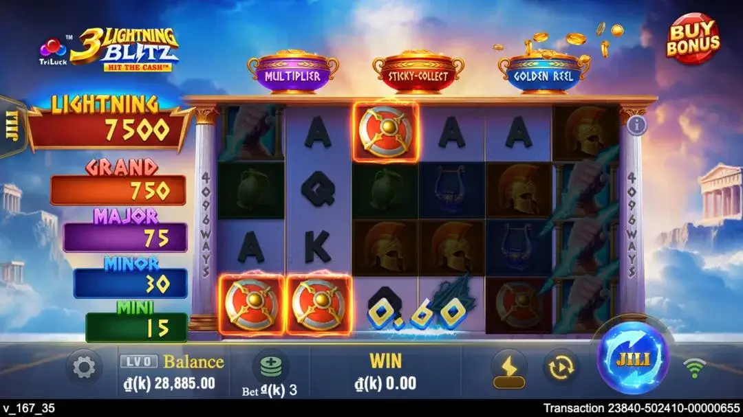 Ảnh giao diện chính game 3 Lightning Blitz (slot JILI) chơi tại LC79