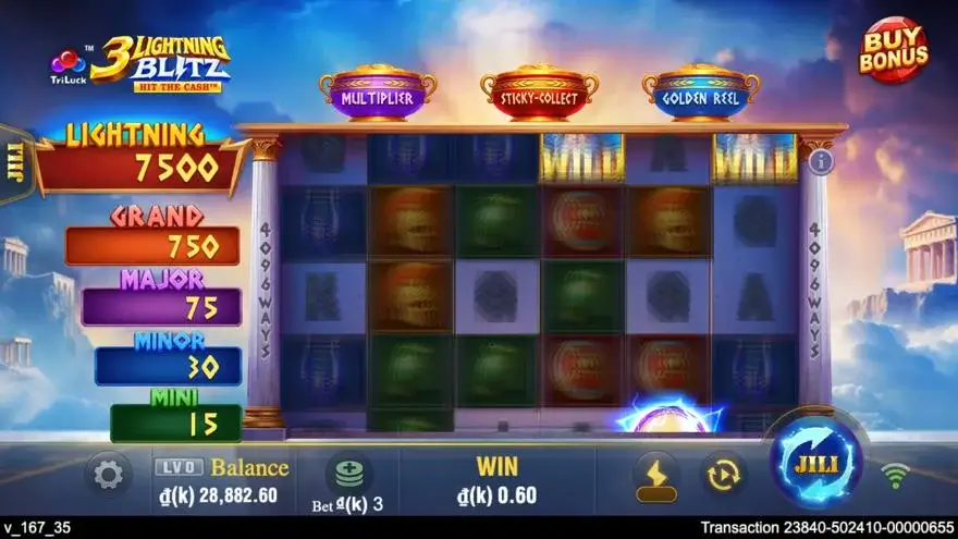 Ảnh màn hình gameplay game 3 Lightning Blitz (slot JILI) chơi tại LC79