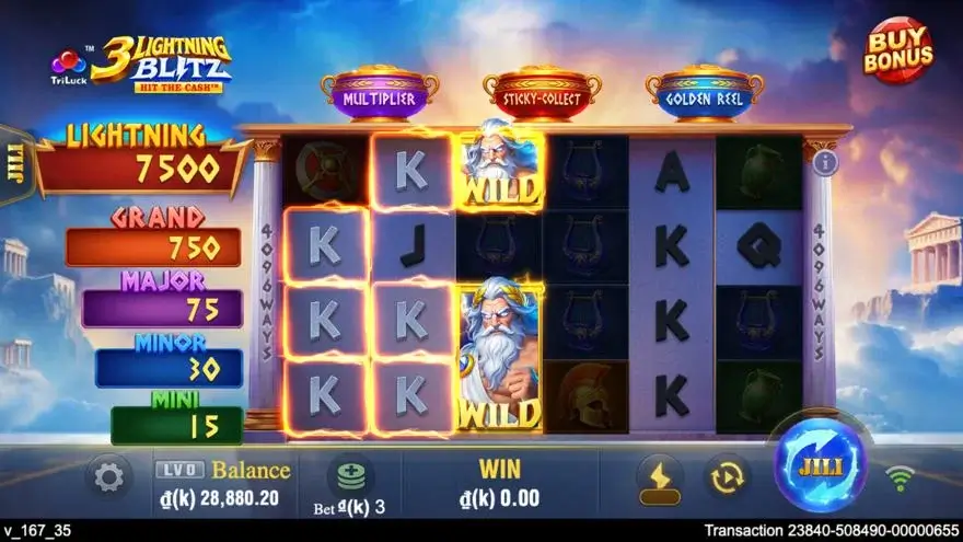 Ảnh bảng biểu tượng & tính năng game 3 Lightning Blitz (slot JILI) chơi tại LC79