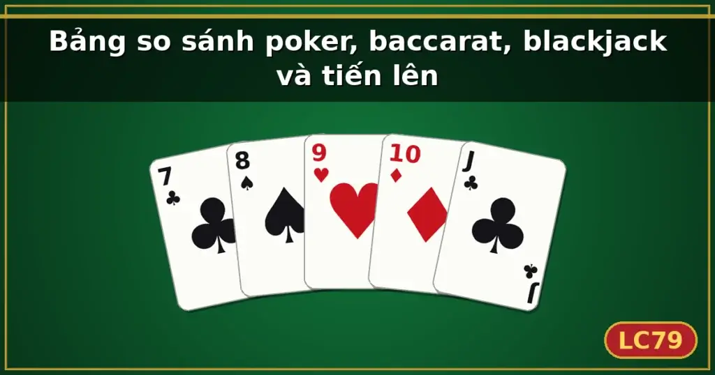 Bảng so sánh poker, baccarat, blackjack và tiến lên — LC79