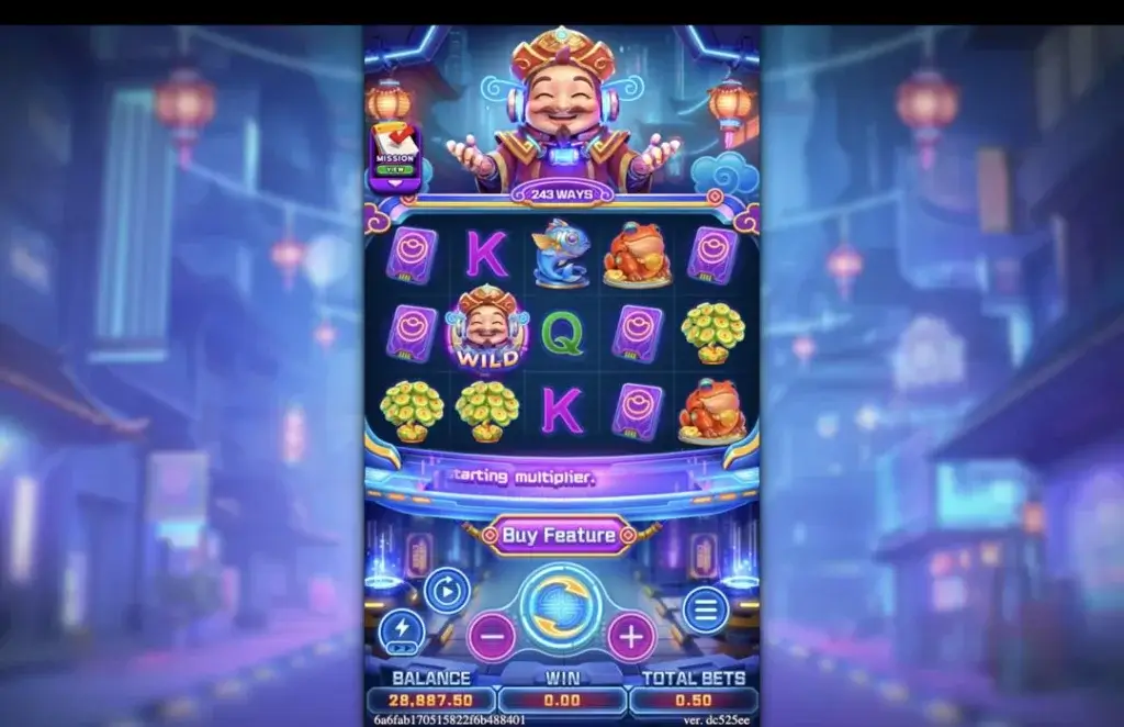 Ảnh giao diện chính game CYBER GOD OF FORTUNE⁺ (slot FC) chơi tại LC79