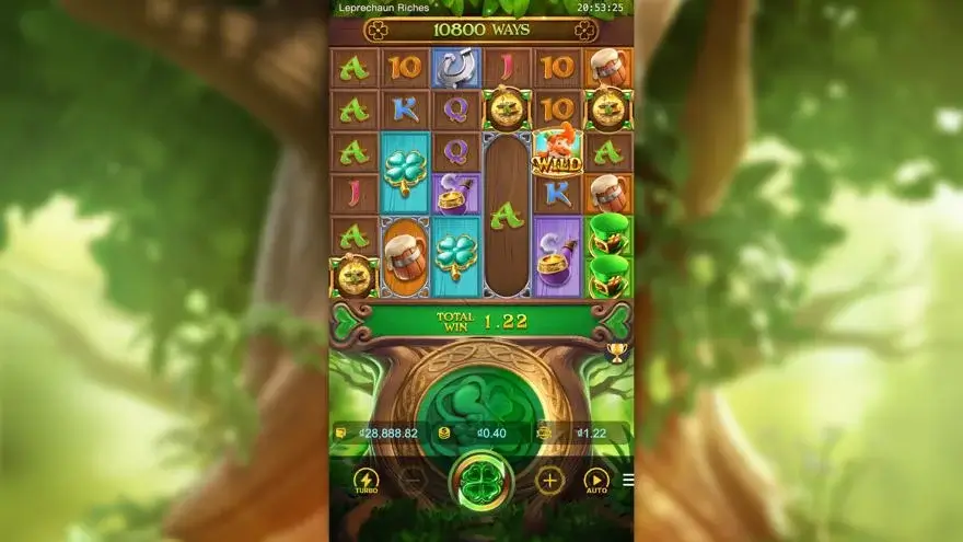 Ảnh bảng biểu tượng & tính năng game Leprechaun Riches (slot PG) chơi tại LC79