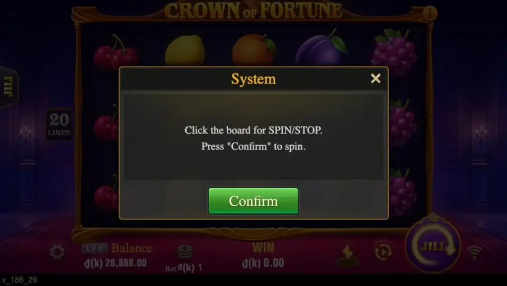 Ảnh giao diện chính game Crown of Fortune (slot JILI) chơi tại LC79