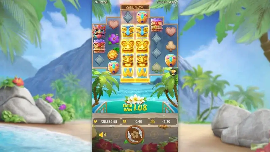 Ảnh bảng biểu tượng & tính năng game Hawaiian Tiki (slot PG) chơi tại LC79