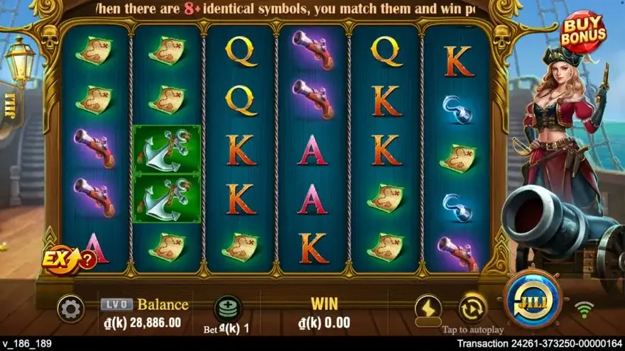 Ảnh màn hình gameplay game Pirate Queen (slot JILI) chơi tại LC79