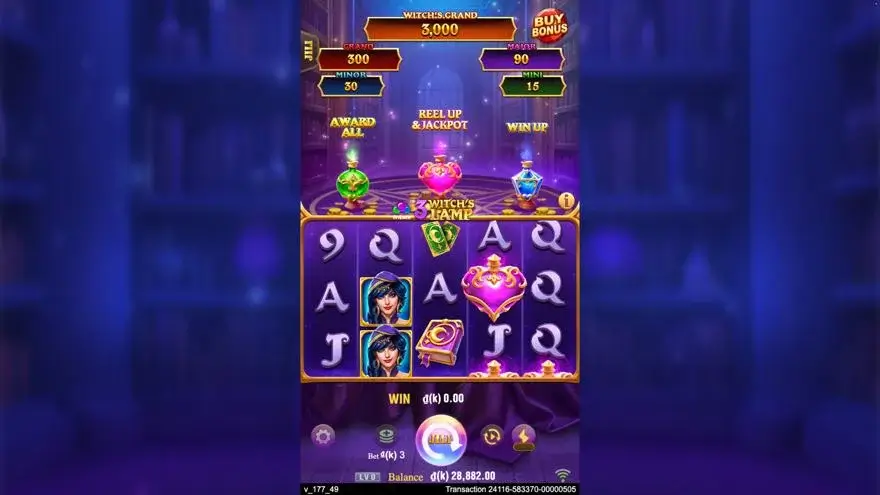 Ảnh màn hình gameplay game so sánh 3 witch's lamp lc79 (slot) chơi tại LC79