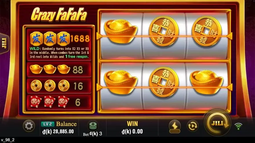 Ảnh bảng biểu tượng & tính năng game so sánh crazy fafafa lc79 (slot) chơi tại LC79