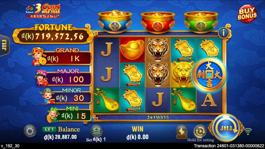 Ảnh màn hình gameplay game 3 Coin Wild Tiger (slot JILI) chơi tại LC79